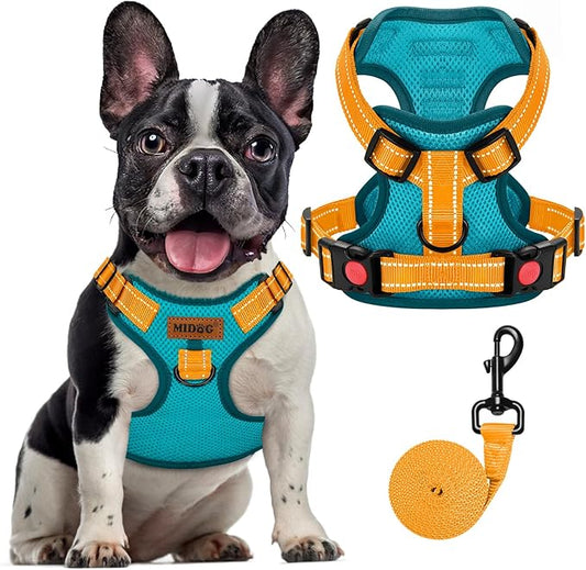 MIDOG No-Pull Dog Harness | Adjustable & Reflective Pet Harness Leash Set for Small Medium Large Dogs Walking, Training| No Choke, Front Clip, Soft Padded Vest with Easy Control Handle - Blue, M