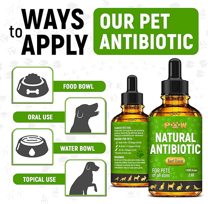 Antibiotics for Dogs | Antibiotics for Cats | Herbal Supplement for Digestion, Breathing, Urination | for Infections, Cough, Allergies | Beef Flavor & Cranberry | for All Pet Breeds | 2 Oz