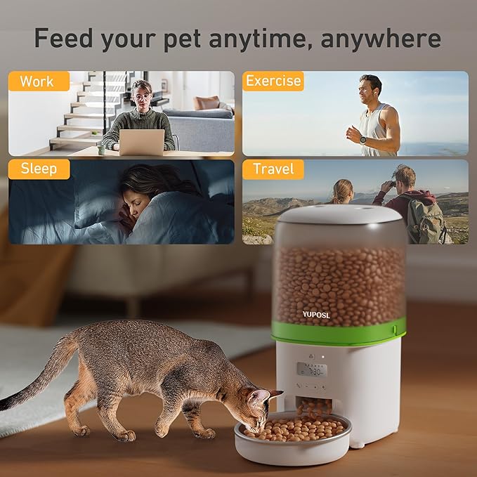 Automatic Cat Feeder - 4L Timed Auto Pet Feeder for Cat and Dog with Dry Food Dispenser, 180-day Battery Life, 1-6 Meals Per Day, 1-16 Portion, Desiccant Bag Keeps Food Fresh