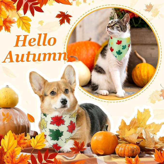 Abbylike 200 Pcs Fall Dog Bandanas Bulk Maple Leaves Bandanas for Dog Pet Triangle Kerchief Bibs Scarf for Fall Autumn Thanksgiving Costume Photo Props Accessories Pet Shops Adoption Events, 25 Styles