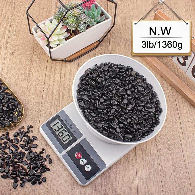 3 Lb Black Obsidian Crushed Stone Crystal Chips Bulk, Betta Fish Tank Gravel Rocks Irregular Shaped Marbles Pebbles for Aquarium, Vase Fillers, Succulent Plants Decor