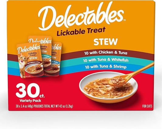 Hartz Delectables Stew Lickable Wet Cat Treats for Adult & Senior Cats, Variety Pack, 30 Count