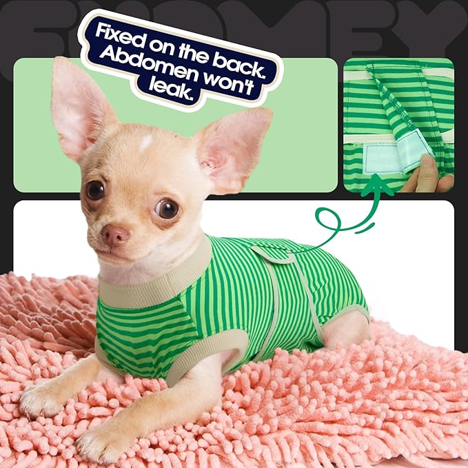 FUAMEY Dog Recovery Suit Male,Dogs Surgery Neuter Suits Puppy Spay Shirts for Female Protect Dog's Skin Anti Licking Abdominal Wounds Doggie Onesie Pet Bodysuit Alternative to Cone Green Stripes L
