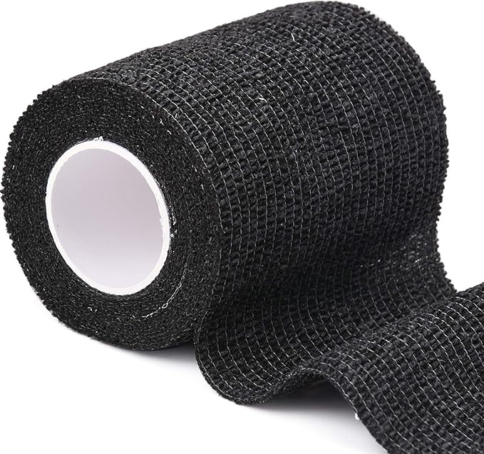 TOBWOLF 12PCS First Aid Self Adherent Bandage, 3" x5yd / 7.5cmx4.5m Cohesive Bandage Tape Wrap, Elastic Athletic Non Woven Fabric Sport Wrap for Sports, Medical - Black