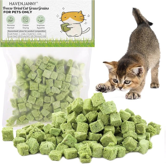 HavenJanny 60g Cat Grass Treats for Cats, Freezed Drying Cat Grass Teething Stick Snacks for Kitty, Edible Cats Chew Toys for Teeth Cleaning and Hairball Removal