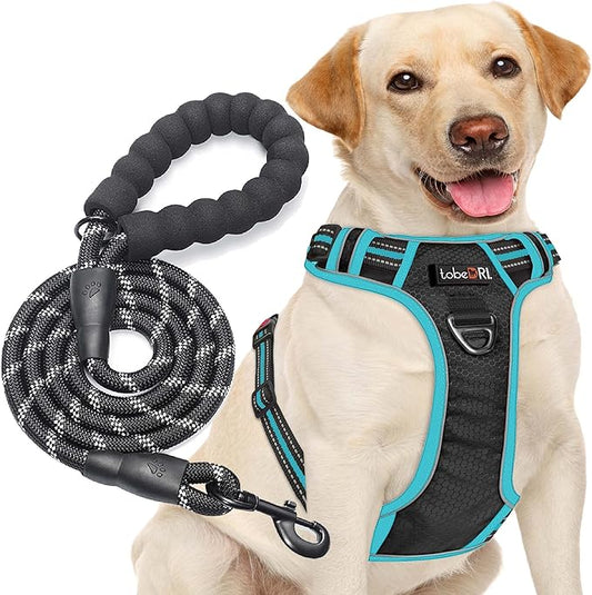 No Pull Dog Harness Adjustable Reflective Oxford Easy Control Medium Large Harness with A Free Heavy Duty 5ft Dog Leash