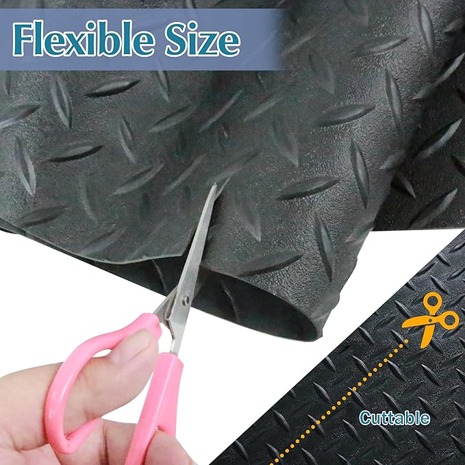 7.5 x 17 FT Garage Floor Mat,2.5 mm Thickness Diamond PVC Garage Flooring Roll, Anti-Slip Shop Floor & Parking mats for Workshop,Gym,Golf Cart Parking or Trailers