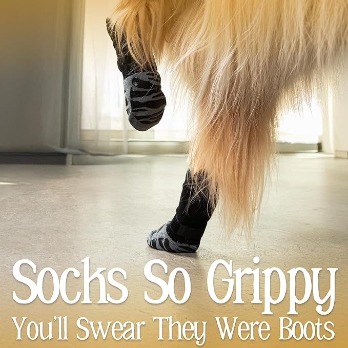 DOK TigerToes Premium Non-Slip Dog Socks for Hardwood Floors - Extra-Thick Grip That Works Even When Twisted - Prevents Licking, Slipping, and Great for Dog Paw Protection (XXXL)