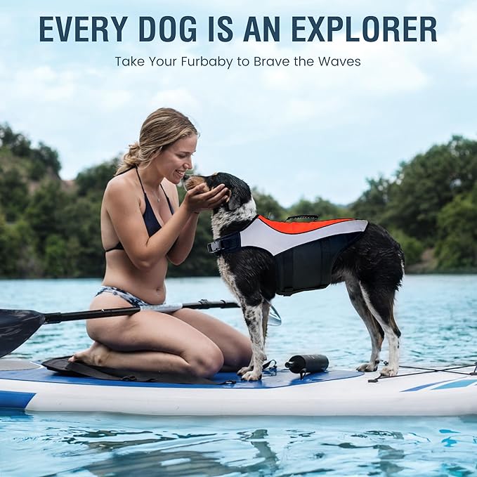 Adjustable Reflective Life Jacket for Medium Dogs - Buoyancy Swim Vest, Rescue Handle Dog Flotation Device, Beach Essentials, Dog Life Vests for Boating, Beach, Pool(M, Orange)