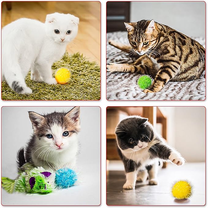 VAPKER 30 Pcs Cat Ball Toys Sparkle Balls Extra Large 2 Inch Cat's Favorite Chase Glitter Ball Glitter Tinsel Pom Poms Balls Dark Blue Color