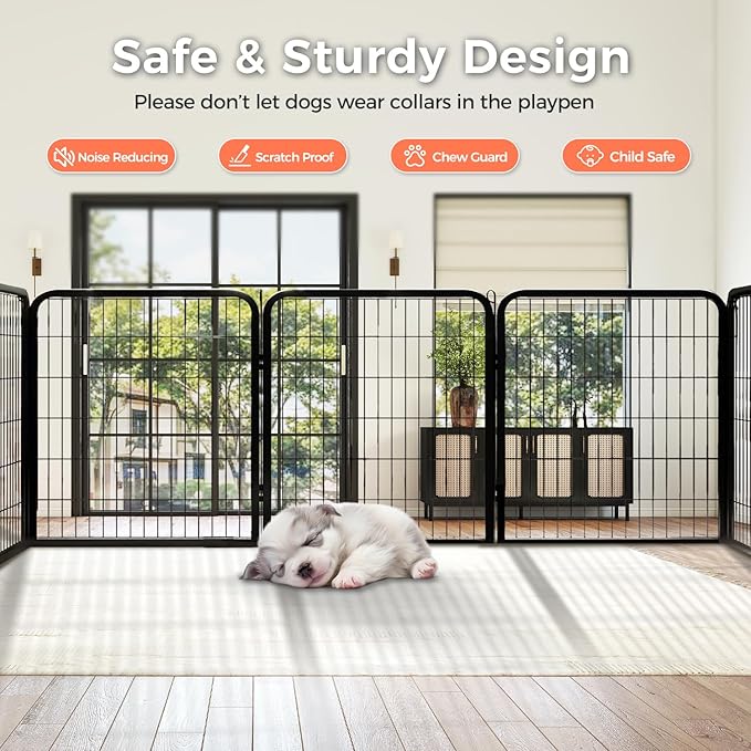 24 Inch 8 Panels Dog Playpen - Metal Pet Exercise Pen for Puppy, Indoor/Outdoor Dog Fence for Yard, Garden, Camping & RV Travel