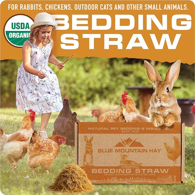 Blue Mountain Hay | Organic Bedding Straw (5 lb) | Natural Pet Bedding & Insulation for Rabbits, Guinea Pigs, Goats, Chickens, Stray & Feral Cats, and Small Animal Shelters
