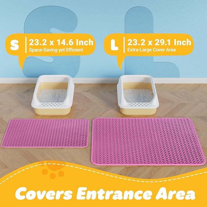 Cat Litter Mat - 23.2'' x 14.6'' Small Litter Trapping Mat, Easy to Clean Litter Box Mat, Waterproof, Urine-Proof, Non-Slip Kitty Litter Mats for Floor, Pink