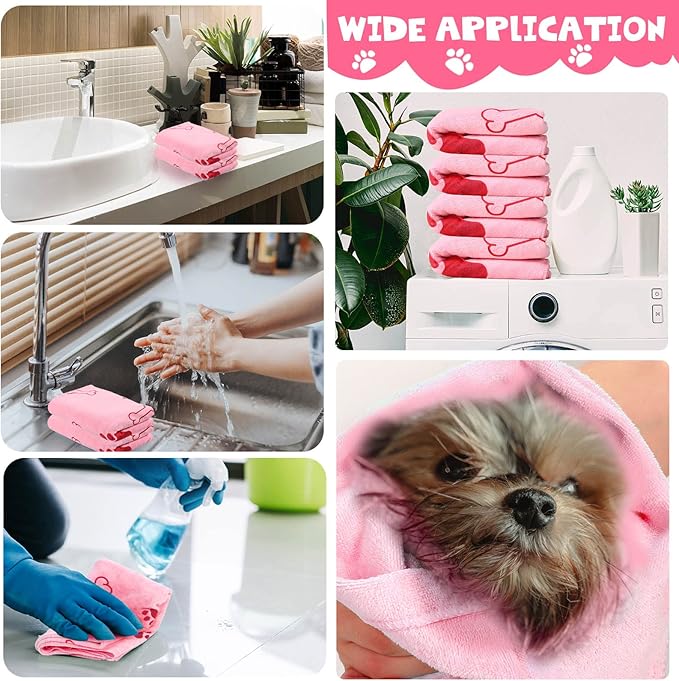 Chumia 4 Pcs Dog Towels for Drying Dog Puppy Bulk Microfiber Absorbent Paw Towel Pet Bathing Supplies Quick Drying for Medium Cats Pets Shower(24 x 40 Inch,Pink)