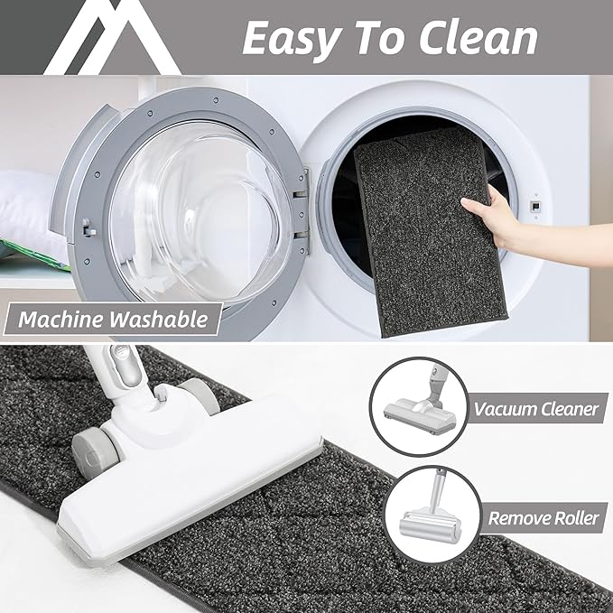 COSY HOMEER Edging Stair Treads Non-Slip Carpet Mat 28inX9in Indoor Stair Runners for Wooden Steps, Edging Stair Rugs for Kids and Dogs, 100% Polyester TPE Backing (7pc, Black,)