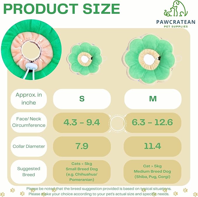 Adjustable Comfy Flower Style Elizabeth Collar for Cats Puppies Soft Recovery Cone Pet Protective Neck Collar (Green, Samll)