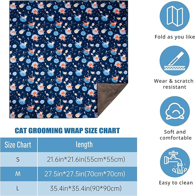 Cat Grooming Wrap,Anti-Escape Cat Wrap for Grooming,Self-Adherent Soft Cat Blanket to Wrap,Anti-Bite,Clip Nails,Anti-Scratch,Cat Calming Wrap,Cat Burrito Wrap,Swaddle Wrap Pet Tool