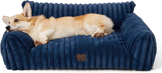 Bedsure Cute Dog Couch for Pets - Fluffy Dog Sofa with Premium Soft Corduroy Fleece, Pet Couch Bed with Washable Cover, Supportive Pet Sofa Bed for Medium Large Dogs, 36inch, Night Blue