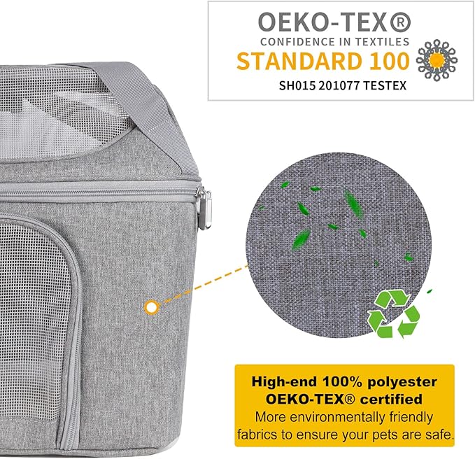 Large Cat Carrier Soft Side Pet Carrier for Kitten Puppy Collapsible Travel Small Dog Carrier, TSA Airline Approved Pet Carriers for Under 20 lbs, Gray