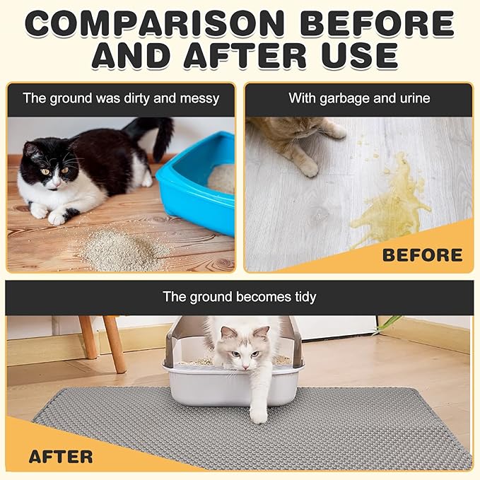 Cat Litter Mat Double Layer Waterproof Urine Proof Trapping Mat 1 Pack (Gray, 30x24 Inch)