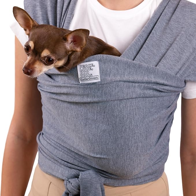Dog Sling Carrier for Small Dogs - Anti-Anxiety Cat Sling, Puppy Pouch - Pet Sling in Gray Black Blue Green Pink Yellow (Gray, Large)