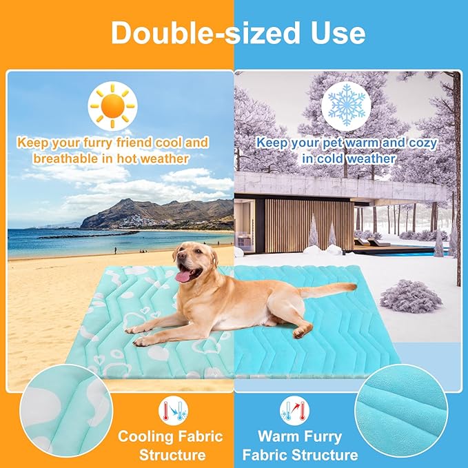 BEAUTYZOO Upgrade Dog Cooling Mat Extra Large, Reversible Self-Cooling Mat for Dogs, Thicken Pet Ice Cool Pad Blanket for Summer Kennel Sofa Bed Floor Car Seat, Machine Washable&Foldable, 36"x23"