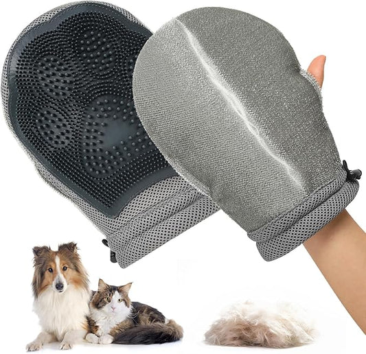 HEYWEAN Double Sided Pet Hair Removal Gloves Brush Reusable Dog Cat Electrostatic Hair Remover with Silicone Brush for Bathing Grooming Glove Tool 1 Pcs (PetHair-R1)