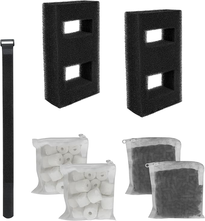 Aquarium Filter Replacement Set, 3-Stage Filtration Compatible with Fluval SPEC EVO Flex Series, Includes 2 Carbon Filter Refills, 2 Foam Filter, 2 Ceramic Rings & 1 Filter Cord