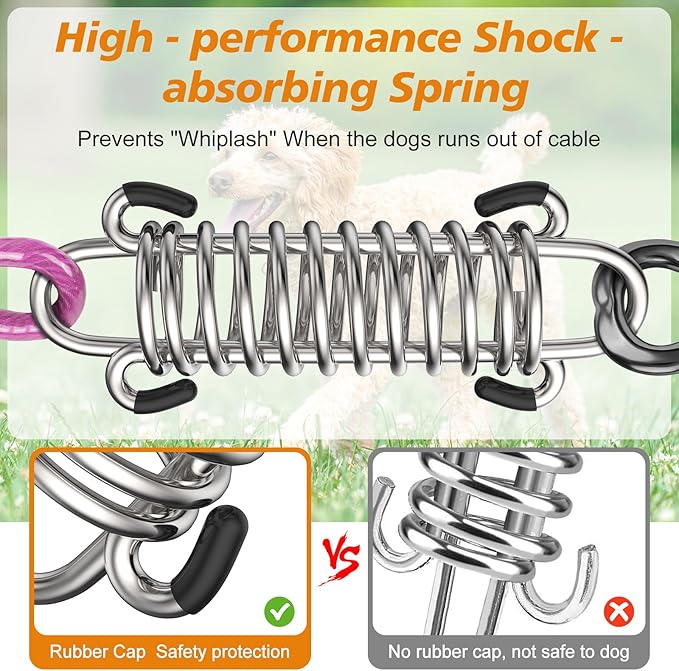 Tresbro 10 FT Dog Tie Out Cable with Spring, Shock Absorbing Tether Chains for Outside Aavilable in 10/15/20/25/30/40/50/70/100/120 FT, Heavy Duty Leads for Yard for Medium & Large Dogs Up to 500 LBS