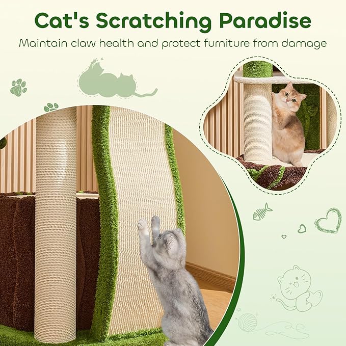 73‘’ Tall Flower Cat Tree for Indoor Cats Large Adult, Luxury Cat Tower with Scratching Post, Heavy Duty Modern Cat Furniture for Large Cats, Removable Mats, Multi-Level Cat House with Toy Ball