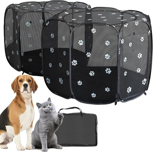 2-in-1 Cat Playpen, Pop Up Dog Pet Playpen for Indoor Outdoor Cats Enclosure, Portable Pet Playpen, Kitten Puppy Foldable Play Pen Cat Dog Tent Crate Cage Kennel(No Divider, Unified Space)