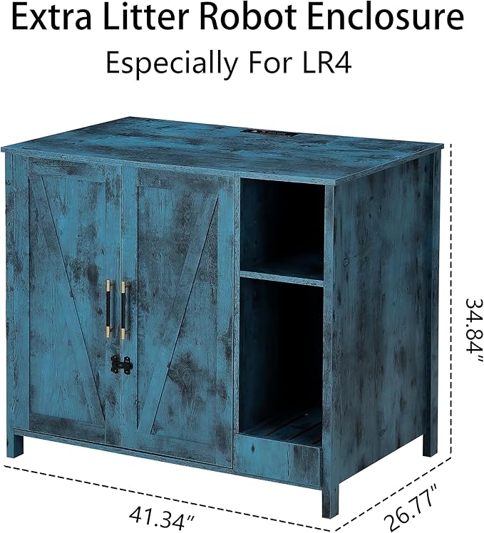 Cat Litter Robot Enclosure, Enclosure for self-Cleaning Litter Boxes,Adjustable Shelf for Dog Proof and Storage,Charging Station,Locks Added for cat,Large Indoor Cat House,Blue