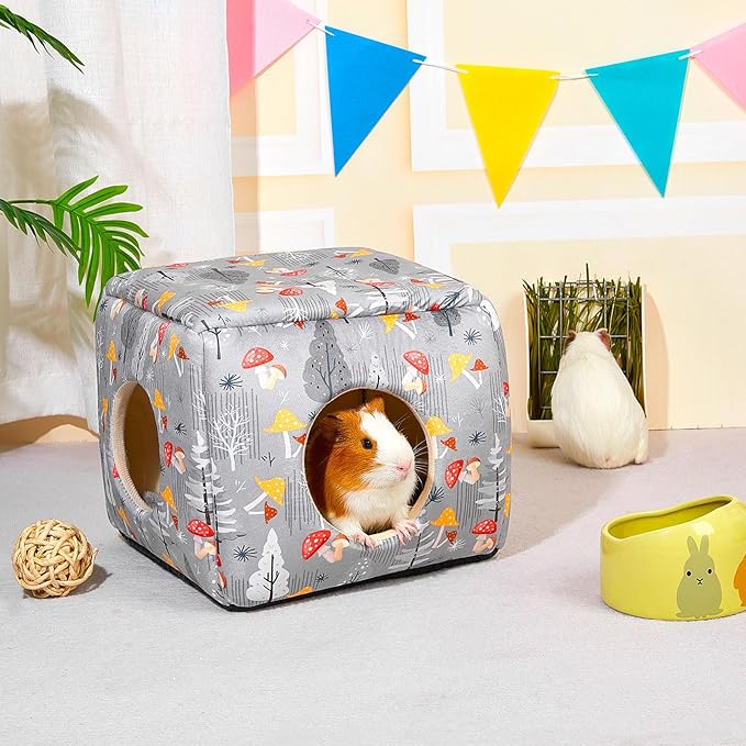 Bienbee Guinea Pig Hideout, Washable Guinea Pigs House Cozy Guinea Pigs Bed for Small Pet Bunny/Rabbit/Hamster/Chinchilla Guinea Pig Accessories Mushroom