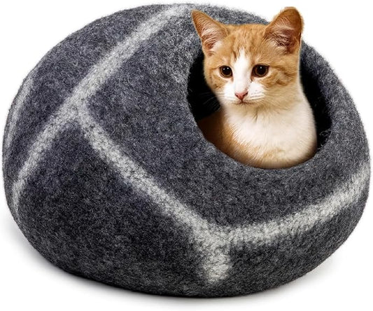 Luxurious Eco-Friendly Merino Wool Cat Cave Bed - Foldable Hideaway Pod for Indoor Cats - Premium Felt Kitten Beds - Covered Cat House for Ultimate Cozy Comfort by Woolygon