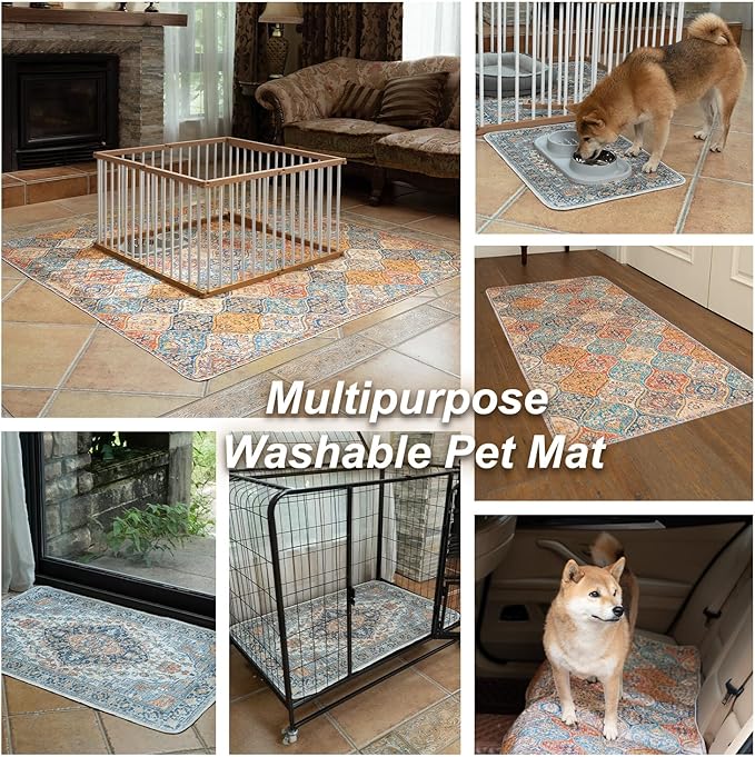 nunubaby Washable Pee Pads for Dogs, Stylish, Non-Slip and Leak-Proof Pee Pads. Reusable Potty Pads for Dogs for Crates and Floors.(Cream/Multi, 48" x48" )