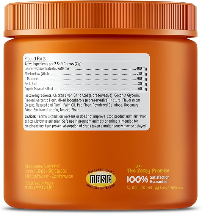 Zesty Paws Cranberry Supplement for Dogs - Bladder Control for Dogs - Urinary Tract Support - Cranberry Chews - Immune & Gut Support - Chicken - 90 Count