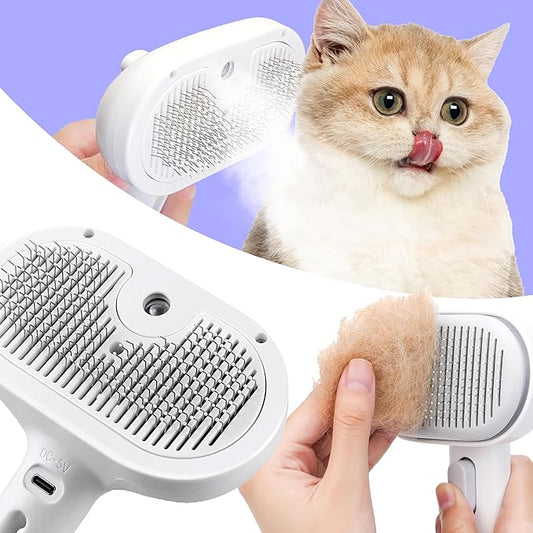 Rechargeable Silicone 3 in 1 Pet Hair Removal Tool - Self Cleaning Steamy Brush for Massage, Shedding & Grooming - Cat & Dog Hair Remover