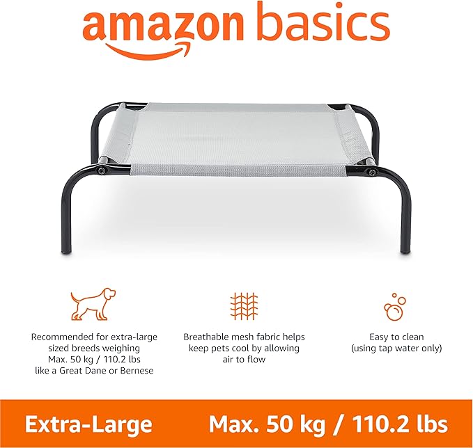 Amazon Basics Cooling Elevated Breathable Pet Bed For Dog, X-Large (60.1 x 37.1 x 8.9 Inches), 1 count, Grey
