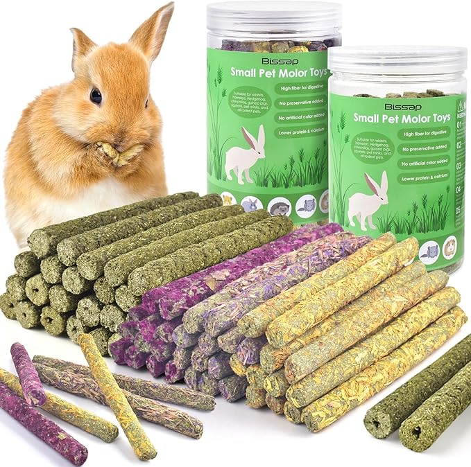 Bissap 76PCS Rabbit Chew Sticks, Mixed Natural Timothy Hay Flower Rose Dahlberg Daisy and Forget-me-not Chew Toys Treats for Bunny Chinchilla Guinea Pig Hamster and Other Small Pets Molar Snacks