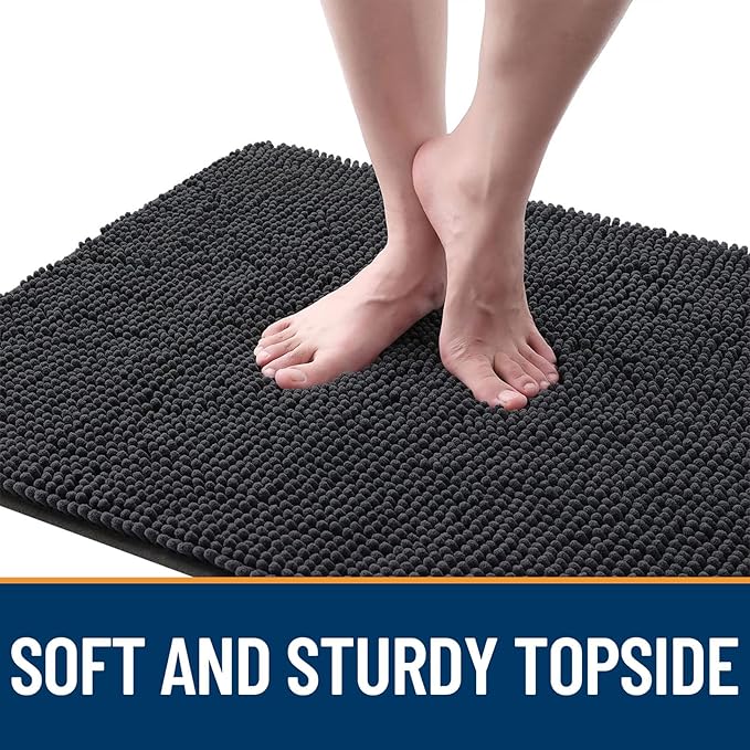 OLANLY Dog Door Mat for Muddy Paws 36x24, Absorbs Moisture and Dirt, Absorbent Non-Slip Washable Doormat, Quick Dry Chenille Mud Mat for Dogs, Entry Indoor Entryway Carpet for Inside Floor, Dark Grey