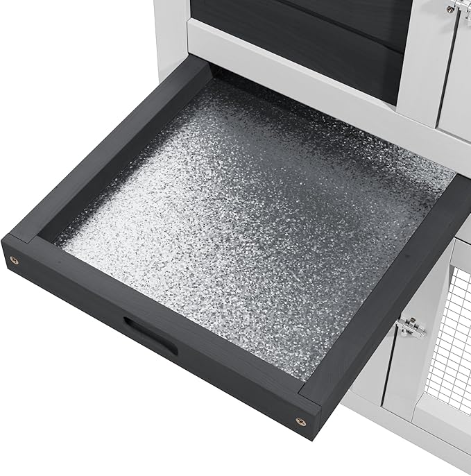 Bunny Cage Premium Rabbit Hutch with Leak-Proof Roof, 2-Story Bunny House for Guinea Pigs & Hamster,Wooden Chicken House with Deep Pull-Out Tray, Waterproof Chicken Coop for Outside (Grey)