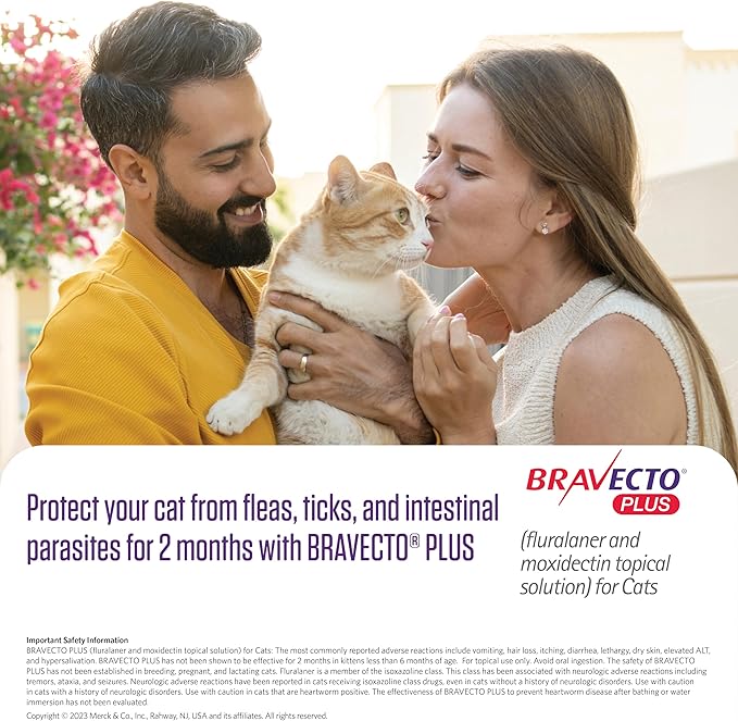 BRAVECTO Plus Topical Solution for Cats, Flea, Tick & Heartworm, 2 Months Supply, 2.6-6.2 lbs., Green Box