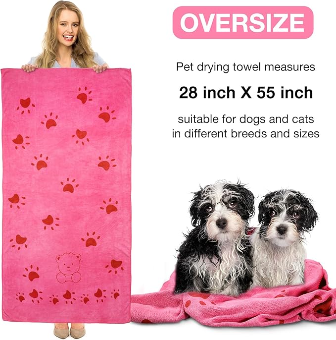 Chumia 8 Pcs 55 x 28 Inches Dog Towels Absorbent Microfiber Bath Drying Towels for Small Medium Large Pets Cat Puppy Shower Cleaning Accessories(Pink)