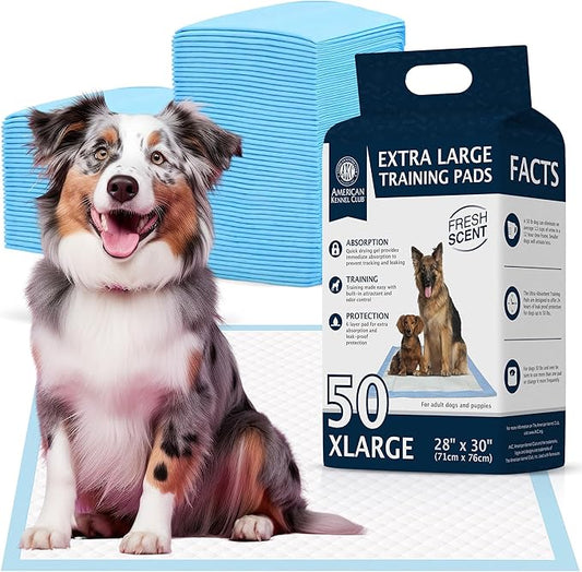 American Kennel Club Scented Puppy Training Pads with Ultra Absorbent Quick Dry Gel – 28 x 30 Pee Pads for Dogs - Fresh Scented - 50 Count, XL