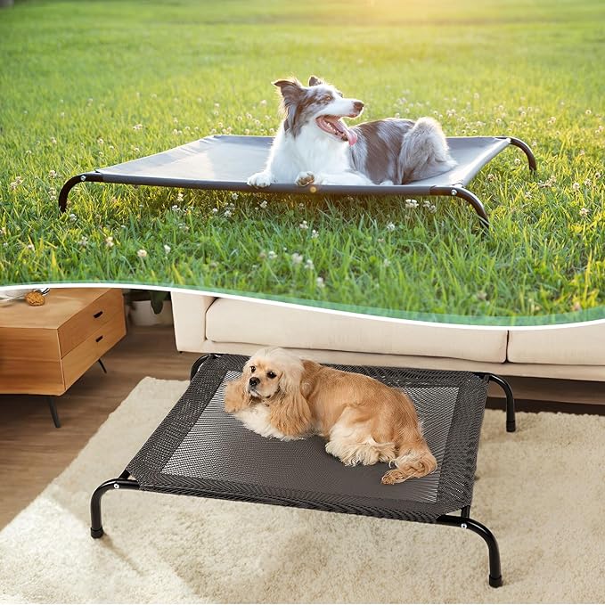 50" Lx35 Wx8 H Cooling Elevated Dog Bed for Large Dogs with Non-Slip Floor Protectors & Breathable Mesh, Raised Indoor & Outdoor Dog Cot Pet Hammock, Grey