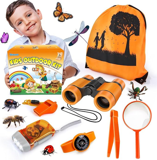 Kids Explorer Kit & Bug Catcher Kit, Camping Gear for Kids, Outdoor Exploration Set with Backpack & Binoculars, Ideal Outdoor Adventure Toys for Boys Girls 3-12