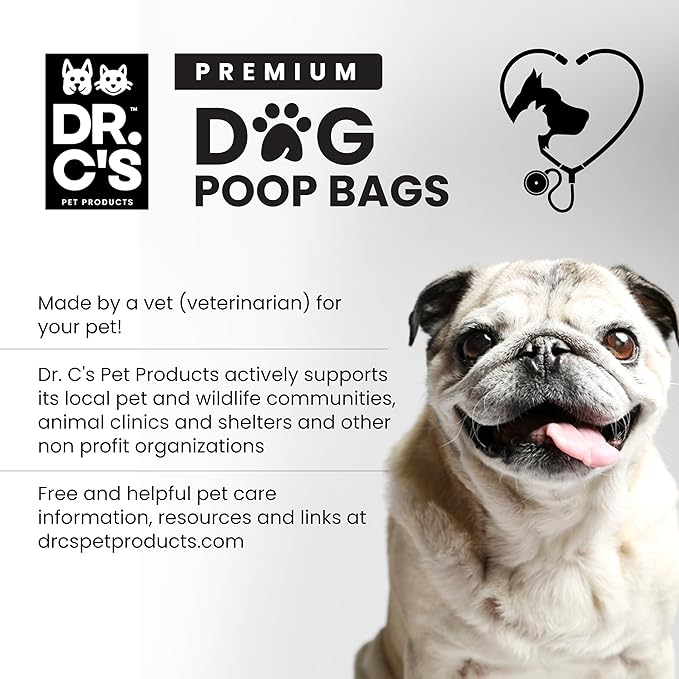Certified 65% PCR (Post Consumer Recycled) Plastic and 35% Plant Based Dog Poop Bags - Dr. C's Premium Dog Poop Bags - 270 Bags / 18 Rolls, Extra thick, Leak Proof, Unscented, Earth Friendly