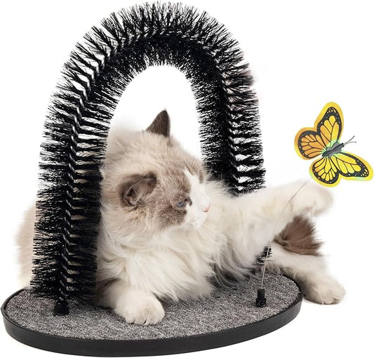 PetPrime Cat Arch Groomer Self Grooming Cat Back Scratcher Cat Brush Arch Massager Self Groomer Cat Scratcher Brush Upgraded Version With Interactive Butterfly For Indoor Cats