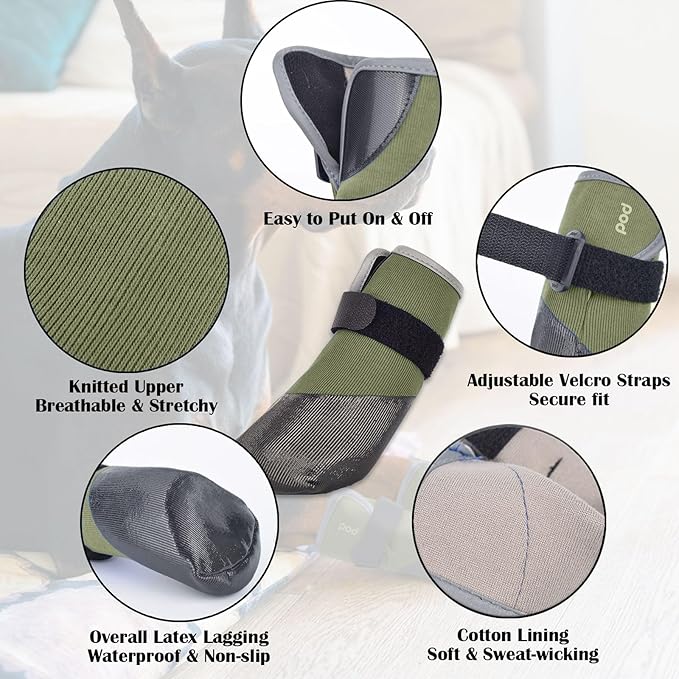 Dog Shoes Lightweight Dog Boots-Breathable Knitted Paw Protector with Adjustable Strap for Hot Pavement, Rain Walking, Hardwood Floors Anti Slip Reduce Noise, Prevent Licking Paws(Green,XL)