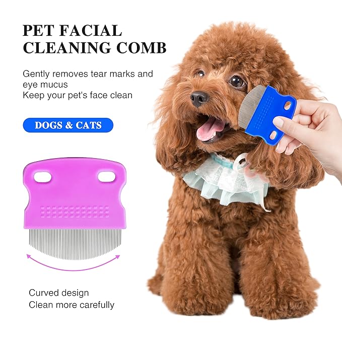 2 Pack Professional Eye Comb For Pets,Stainless Steel Tear Stain Remover For Cats & Dogs,Gentle Round-Head Grooming Tool,Precisely Removes Stains, Dirt And Debris From The Eye Area